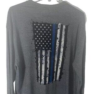 XL Optima Thin Blue Line Police Officer American Flag Grey T-shirt Long Sleeve